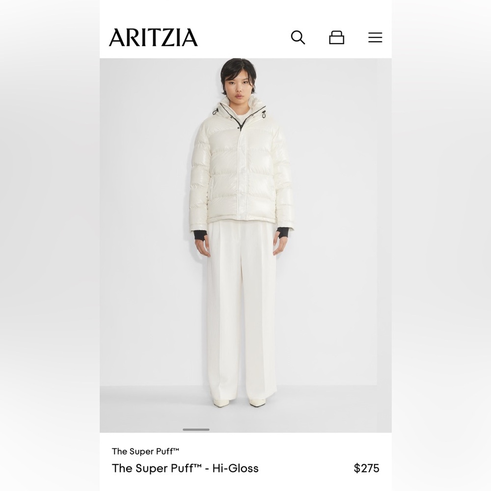 Aritzia The Super Puff High Gloss Jacket in color “Birch” Size S